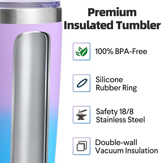 Volhoply 20oz Stainless Steel Tumbler with Lid and Straw Bulk 4 Pack,Double Wall Insulated Travel Iced Coffee Mug Fits Cup holder,Powder Coated Cups for Hot/Cold Drinks,Gifts for Women（lavender,4 Set）