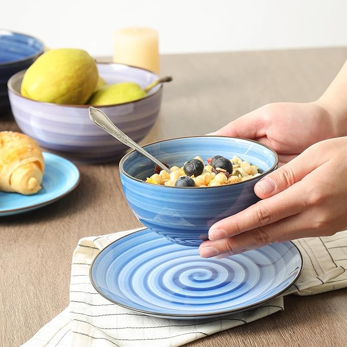 KitchenTour Dessert Bowls Set of 6, 12 OZ Ceramic Cereal Bowls for Kitchen, 4.7 Inch Small Bowls for Snack, Fruit, Ice Cream - Microwave & Dishwasher Safe, Assorted Cool Colors