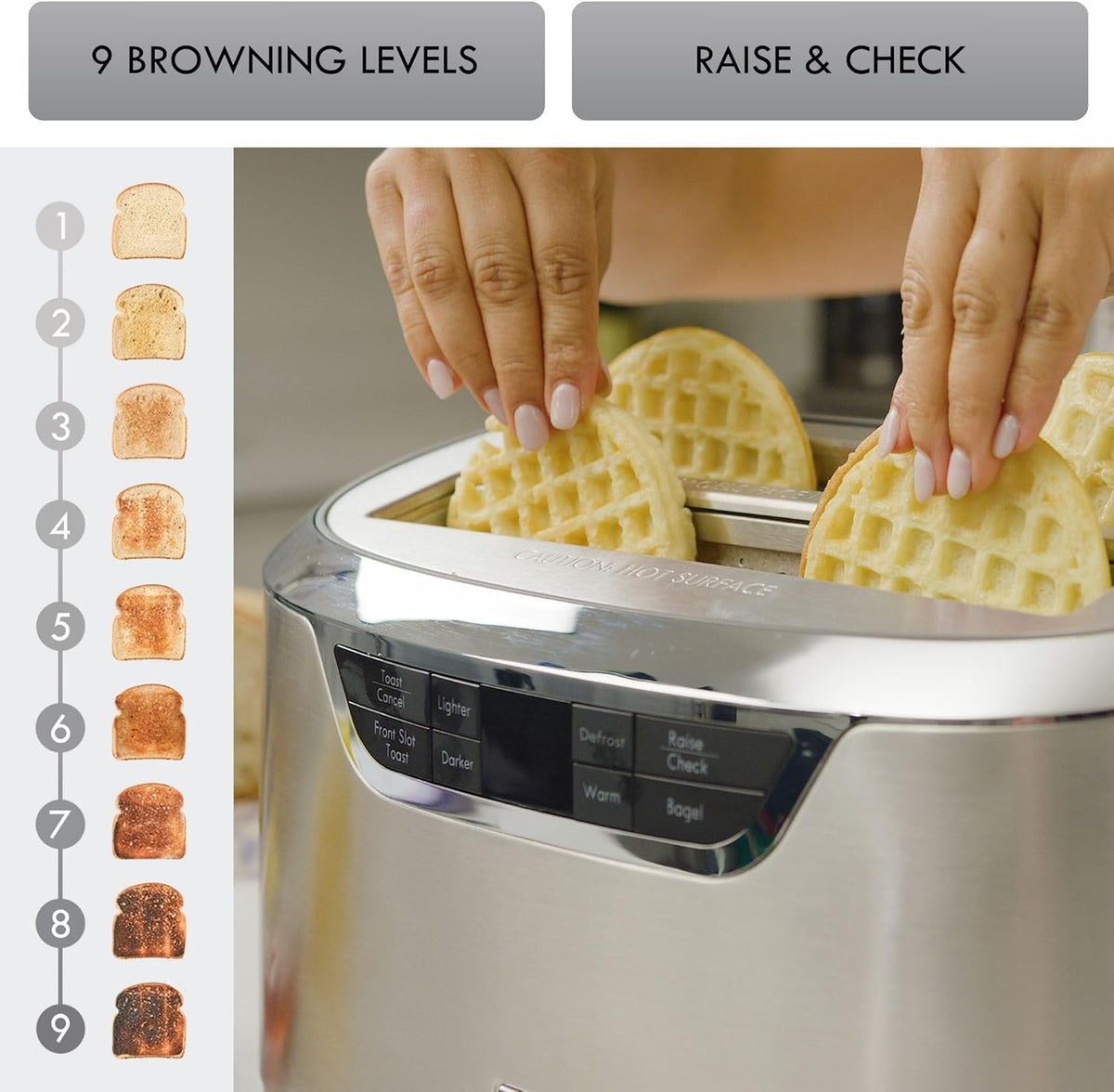 Kenmore Elite toaster 4 slice - long slot countertop kitchen appliance, tostadora de pan, front toast option, easy clean crumb tray, digital control, modern stainless steel design, bread bagel waffels