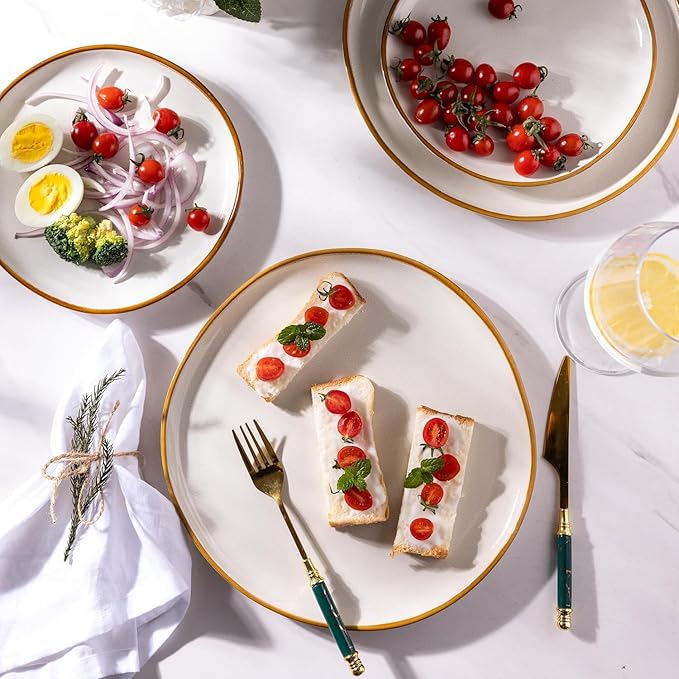 AmorArc Ceramic Dinnerware Sets,Handmade Reactive Glaze Stoneware Plates and Bowls Sets,Highly Chip and Crack Resistant | Dishwasher & Microwave Safe Dishes Set,Service for 4 (12pc)