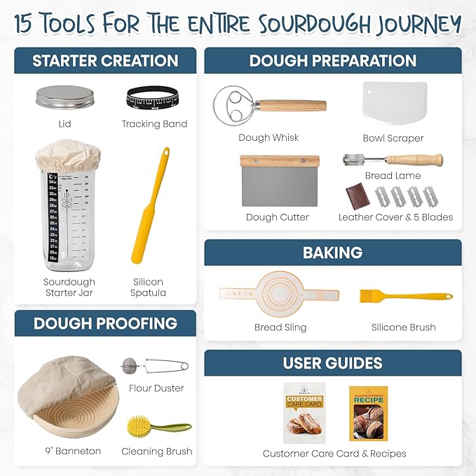 Sourdough Starter Kit, Banneton Bread Proofing Basket Set with 24oz Starter Jar, Sourdough Bread Baking Supplies with 9'' Round Banneton Baskets, Bread Making Baking Tools Gifts for Bakers