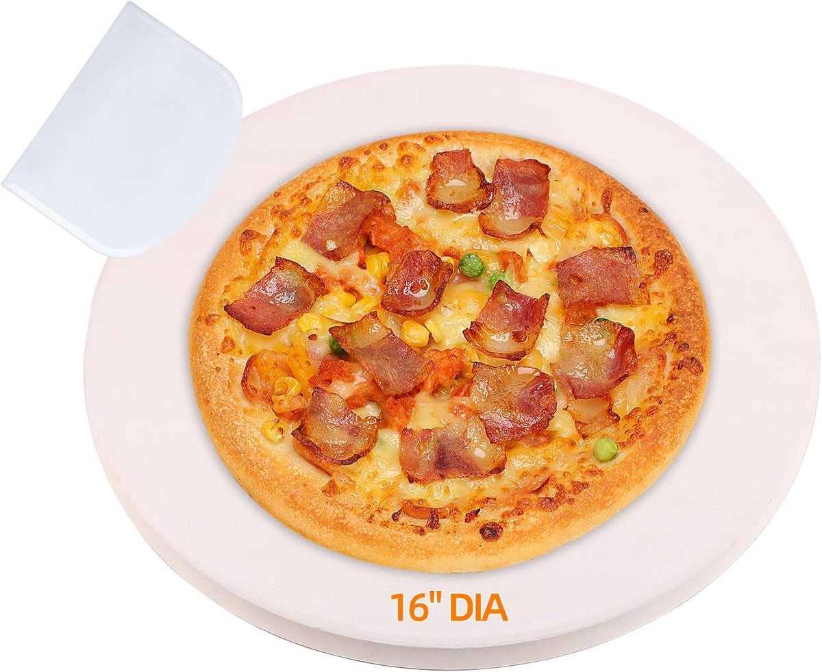16 inch Round Cordierite Pizza Stone for Oven, Grill & BBQ – Bake Crispy Pizza, Bread & Pies, Ideal for Backyard Pizza Parties, Includes Scra