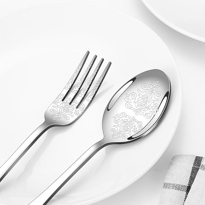20 Pcs Silverware Set for 4 with Classical Flower Embossed Design, Food Grade Stainless Steel Flatware Set, Eating Utensils Sets Include Fork/Knife/Spoon, Reusable Cutlery Set, Dishwasher Safe