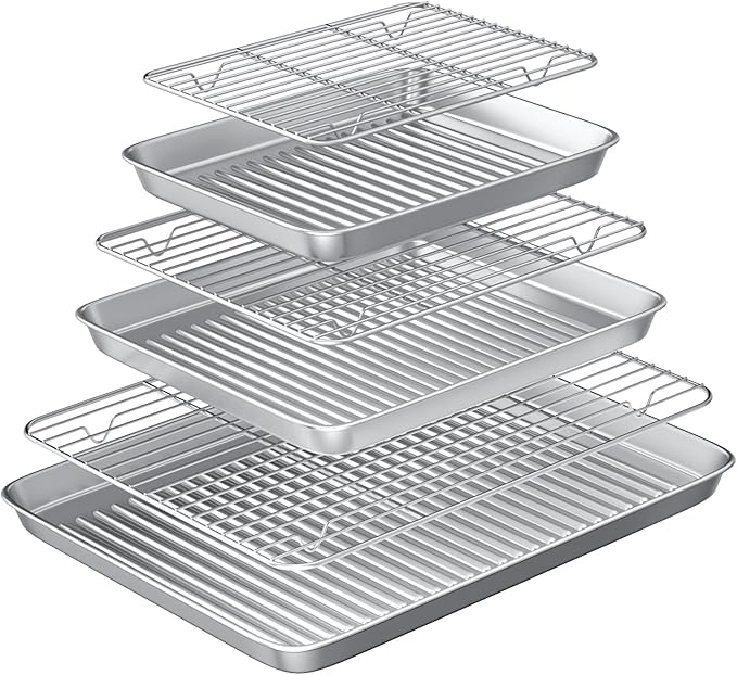 Baking Sheet with Wire Rack Set: 3 Baking Pans + 3 Cooling Racks for Cooking and Baking - Stainless Steel Nonstick Bacon Pans for Oven, Warp Resistant & Heavy Duty & Rust Free