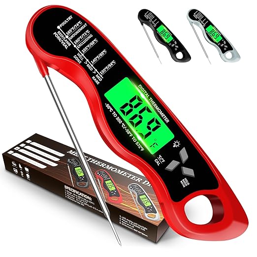 Meat Thermometer Digital，IP67 Waterproof Cooking Thermometer with Backlight, Calibration & Hold Function，Food Thermometer for Cooking,Outdoor Grilling，Suitable as Stocking Stuffers for Men
