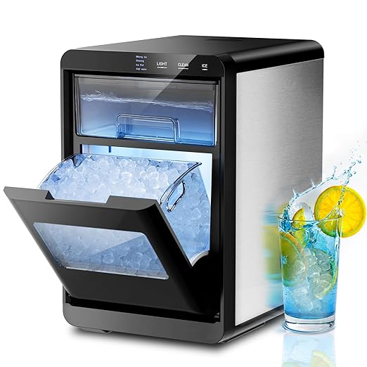 Kismile Nugget Ice Maker Countertop Ice,44LBS/24H,10 Mins Fast Ice Making,1.8L Front Pull-Out Water Tank,Self-Cleaning, Perfect for Home Kitchen&RV&Camping&Office