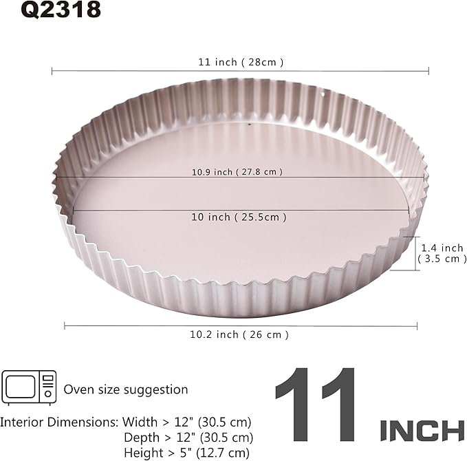 11-Inch Round Tart Pan with Loose Removable Bottom, Non-Stick Carbon Steel Quiche Pan for Oven Baking (Champagne Gold)