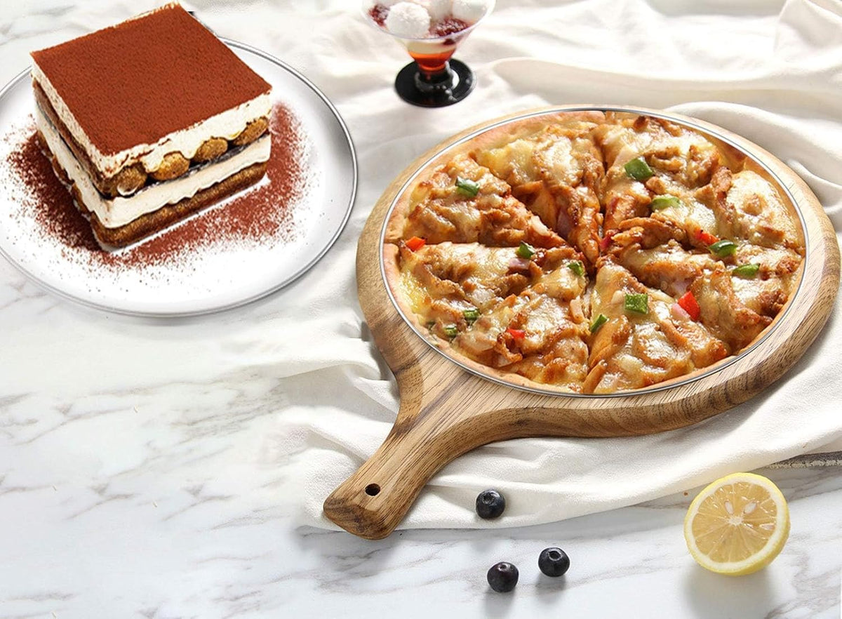 Pizza Pan, 13½ inch Stainless Steel Pizza Pan Set Large Pizza Oven Pans Tray for Baking Serving, Healthy & Heavy Duty, Dishwasher Safe & Easy Clean - 4 Piece