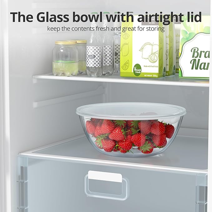 4.7 Qt Extra Large Glass Mixing Bowls Clear Glass Salad Cooking Bowls for Kitchen Salad Bread Storage