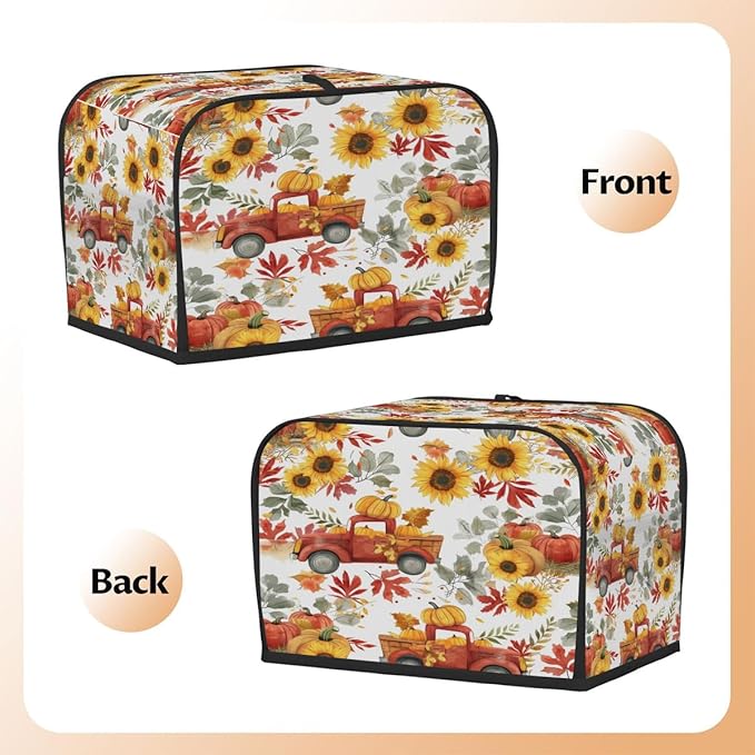 2 Slice Fall Toaster Cover,Thanksgiving Farm Truck Sunflower Small Kitchen Appliance Bread Machine Cover with Pockets,Dust & Fingerprint Protection