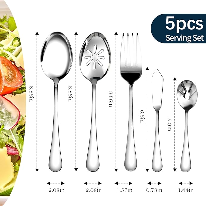 Silverware Set for 12, 65 Piece Stainless Steel Flatware Cutlery Fork and Spoon Set with Serving Utensils Set, Dishwasher Safe, Gift Package for Wedding Housewarming