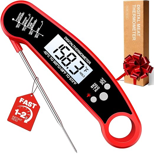 Meat Thermometer Digital - Instant Read Food Thermometer for Cooking Grilling, Candy, Air Fryer, Griddle Probe Kitchen Gadgets Essentials BBQ Accessories, Gifts for Him, Red