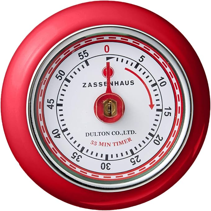 Zassenhaus Magnetic Retro Kitchen Timer, Classic Mechanical Cooking Timer (Red), 2.75-Inch