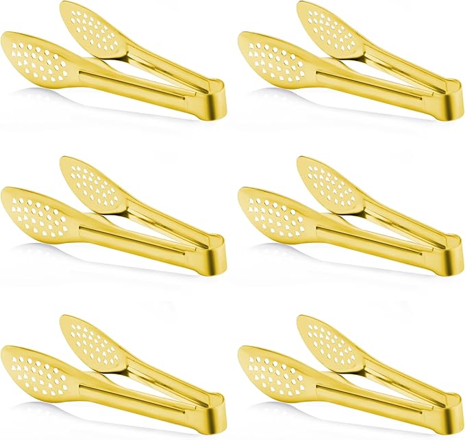 6 Pack Gold Buffet Tongs,Stainless Steel Serving Tongs Serving Utensils (9inch)