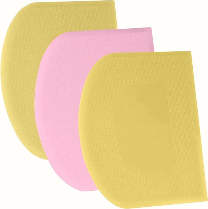 SURDOCA Dough Scraper Bench Scraper - 3P 8.3x5.5" Plastic Flexible Bowl Scraper, Sharp Edge & Angles Cake Scraper. Non-Slip Bakeware Decorating Tools Sculpting & Modeling Tools - Yellow+Pink+Yellow