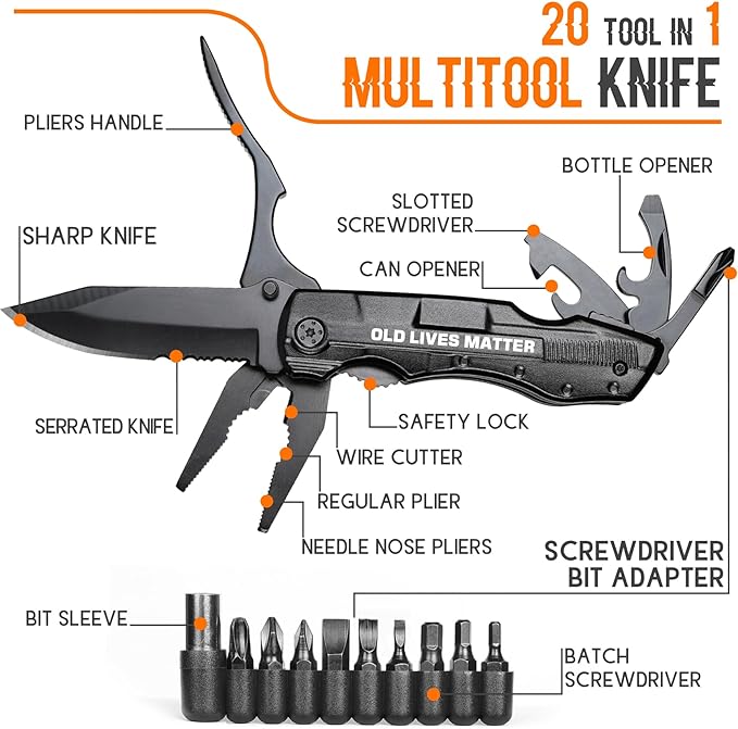 Old Lives Matter Multitool Knife - Funny Retirement Gifts for Men 2024 - Gag Birthday Gifts for Dad,Grandpa,Old Man,Coworkers,Friend,Teacher,Best Retirement Gifts,Stocking Stuffers for Men