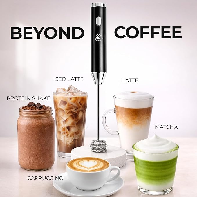 Zulay Kitchen Metal Rechargeable Milk Frother, 3 Whisk Attachments Handheld Frother Wand, 1800mAh USB-C Charging, Electric Drink Mixer for Protein, Matcha & Powders - One Charge Lasts up to 6 Months