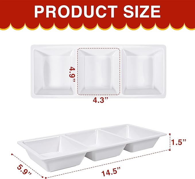 Blue Boat Divided Melamine Serving Platter Set of 3, Stackable, Easy to Clean, Dishwasher Safe, Housewarming Gift, All Seasons, Appetizer, Snack, Fruit, Cheese, Charcuterie (3, 14.5“ x 4.9“)