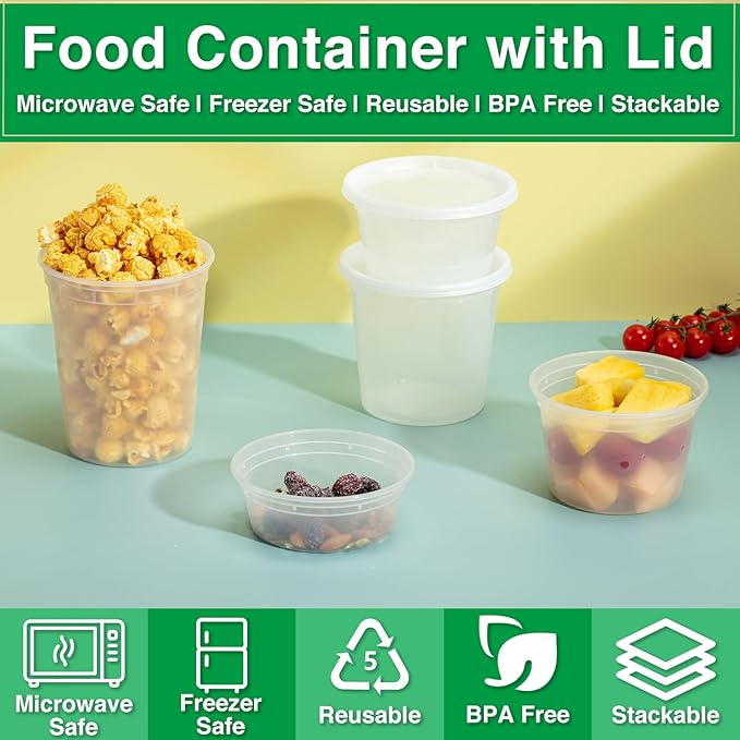 Deli Food Containers with Lids 16 oz-20 Pack Meal Prep Containers Food Storage Containers with Lids Stackable, Leakproof, BPA Free, Microwave Dishwasher Freezer Safe for Takeout Meal