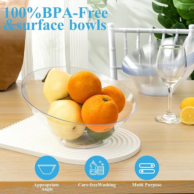 BESTVIP 54oz Clear Plastic Serving Bowls for Party - 12 Pack Angled Disposable Serving Bowls, Party for Chips, Snacks, Fruit, Salad - Bowls for Parties, Daily Use, Catering, Christmas