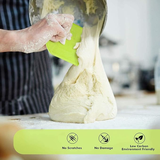 SURDOCA Dough Scraper Bench Scraper - 3P 14.2x8.5" Plastic Flexible Bowl Scraper, Sharp Edge & Angles Cake Scraper. Non-Slip Bakeware Decorating Tools Sculpting & Modeling Tools - Yellow+White+Yellow