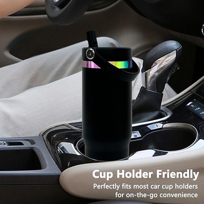 30 oz Tumbler Bulk with Handle and Straw, Vacuum Insulated Tumblers with Flip Straw and Top Handle, Leakproof Powder Coated Tumbler, Stainless Steel Travel Mug for Coffee Water (Black, 8 Pack)