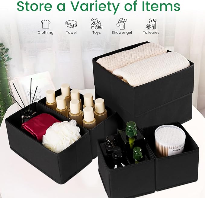 Criusia Drawer Organizer Clothes, 24 Pack Underwear Drawer Organizers, Foldable Closet Organizers and Storage Dresser Drawer Dividers Clothing Organizer for Clothes, Socks, Scarves, Bra, Ties (Black)