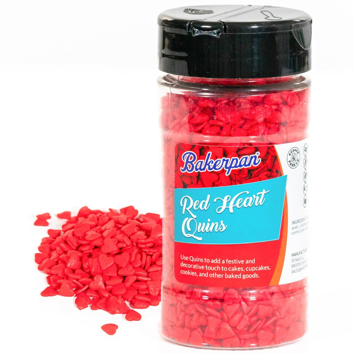 Bakerpan Heart Sprinkles for Baking, 4 Ounces Confetti Red Heart Sprinkles Edible, Made in USA