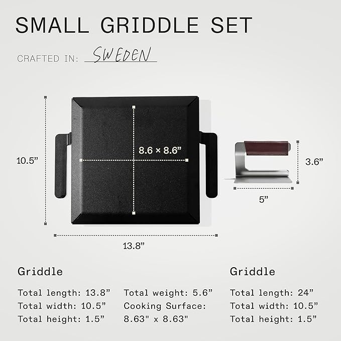 Made In Cookware - Carbon Steel Half Griddle + Grill Press - (Like Cast Iron, but Better) - Professional Cookware - Crafted in Sweden - Induction Compatible