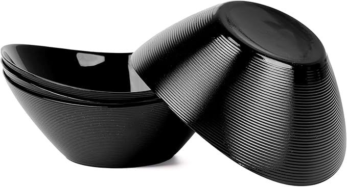 43 OZ Serving Bowl Set of 4, Opal Glass 9 inch Oval Serving Dishes for Salad, Side Dishes, Fruit Kitchen, Microwave & Dishwasher Safe, Black