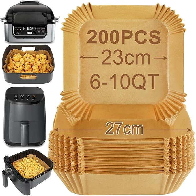 Large Air Fryer Disposable Paper Liners Nonstick 23cm Oven Airfryer Parchment Baking Paper ，Compatible For Ninja，Compatible For COSORI ，Grill Cooking Basket(20cm square,100 Pcs)