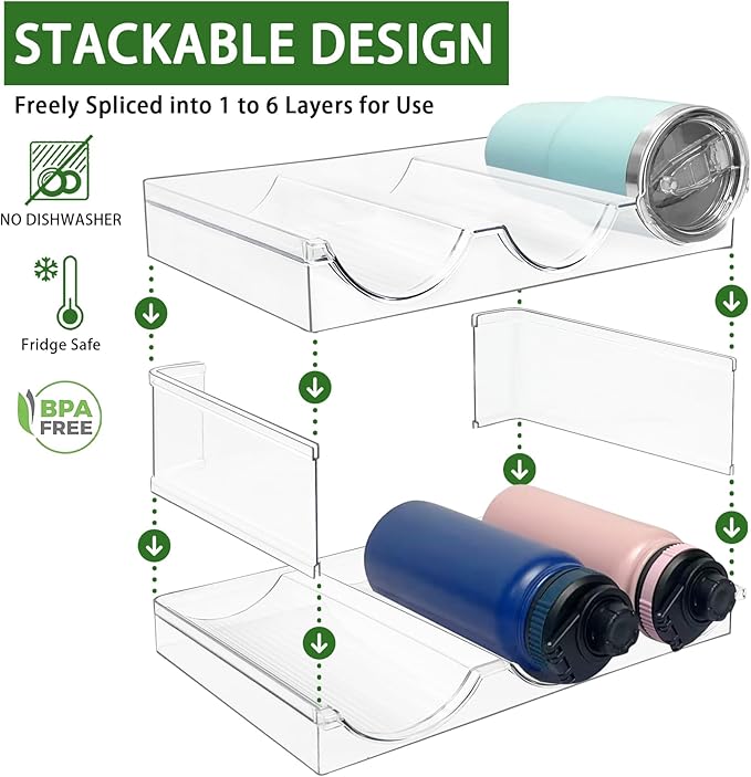 3 Pack Water Bottle Organizer, Stackable Kitchen Home Organization and Storage Rack, Plastic Cup Storage Organizer for Kitchen Cabinet Cupboard Organizer and Storage Cup Rack for Counter