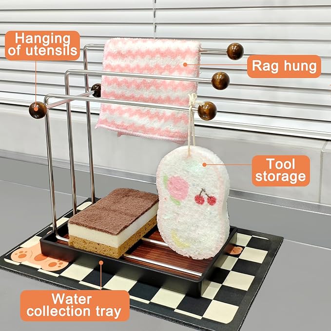Dish Rag Holder-Sponge Rack-Kitchen Rag Holder-for Storing Sponge Brushes,Soap and Rags