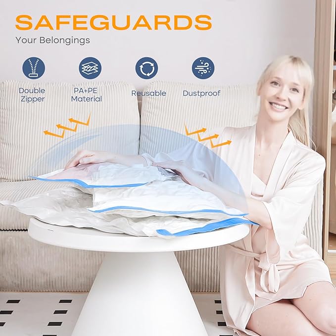 Vacuum Storage Bags for Clothing, 8 Large Vacuum Seal Bags Space Saver for Clothes, Comforters, Blankets, Bedding, Vacuum Sealer Bags with Electric Pump (2025 Upgrade)