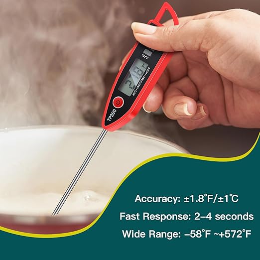 3 Pcs Instant Read Meat Thermometer with Long Probe 9.65 Inch Kitchen Cooking Food Candy Waterproof Digital Thermometer for BBQ Water Milk Yogurt Liquid (Pointed,Black,White,Red)