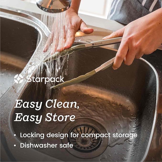 Starpack 'Get a Grip' Silicone Kitchen Tongs for Cooking 12 Inch - BBQ Silicone Tongs for Grill Heat Resistant to 600°F - Stainless Steel Utensils with Non Stick Rubber Tips for Serving Food