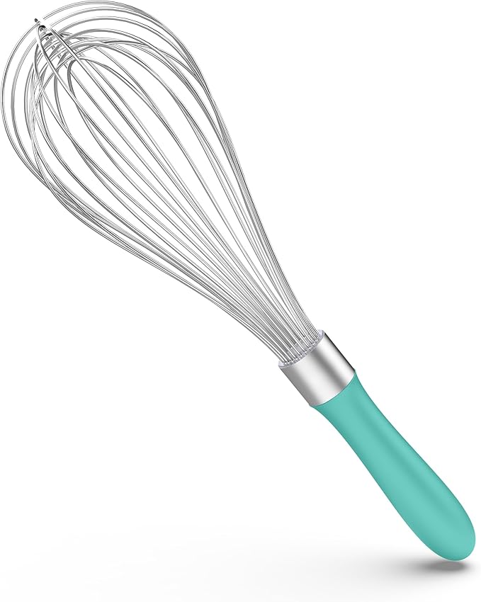 U-Taste Balloon Whisk for Cooking: 18/10 Stainless Steel Kitchen Wire Whisk, 12in Large Heavy Duty Egg Beater, Manual Mixing Tool with 12 High Flex Wires for Stirring, Blending Sauce (Aqua Sky)