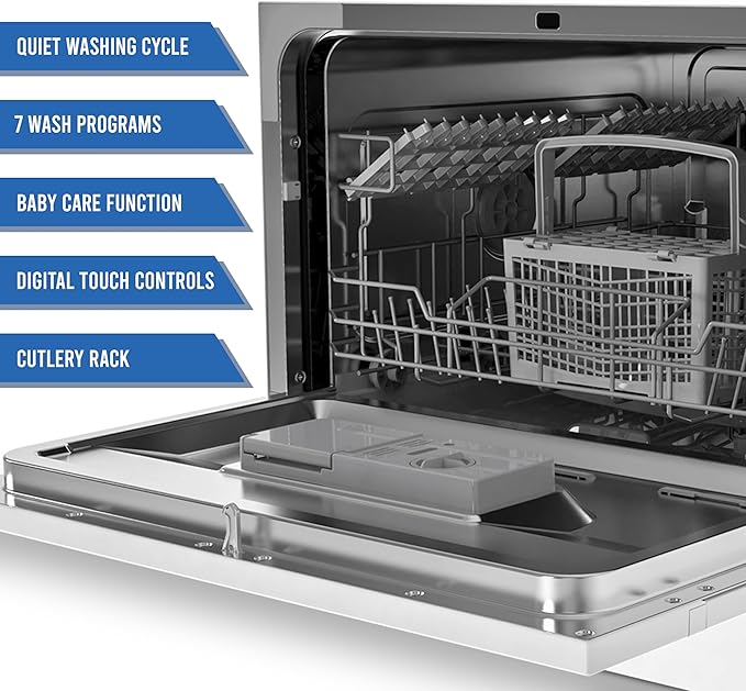 Farberware Compact 6-Place Setting Dishwasher - Portable Mini Countertop Dishwasher with 7 Wash Programs - Perfect for Small Spaces Like Apartment, Dorm, Boat, Camper/RV