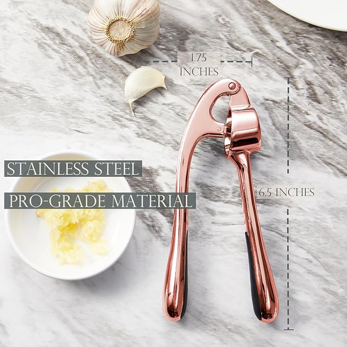 Premium Garlic Press, Professional Garlic Mincer, Easy to Squeeze and Clean, Rust Proof & Dishwasher Safe, Efficient Ginger Crusher - Rose Golden