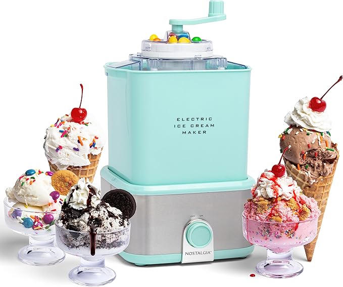 Nostalgia Electric Ice Cream Maker - Old Fashioned Soft Serve Ice Cream Machine Makes Frozen Yogurt or Gelato in Minutes - Fun Kitchen Appliance - Modern Style - Aqua - 2 Quart