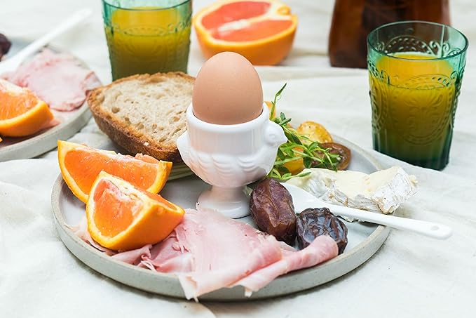RSVP International Kitchen Accessories Collection Soft Boiled Egg, White Porcelain, Cup & Spoon Set, 8 Piece