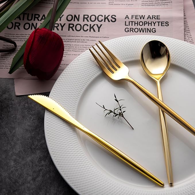 LIYH 360 Pcs Heavyduty Gold Plastic Silverware Set - Elegant Gold Silverware Disposable Utensils Set for Weddings, Parties & Events - Includes Forks, Spoons, Knives, Cutlery Tableware