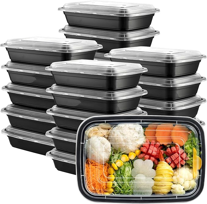 GUSTO [28 oz - 50 Count 1-Compartment Meal Prep Containers with Lids – Reusable, Microwaveable, Dishwasher & Freezer Safe, BPA-Free Food Storage Boxes for Portion Control (Formerly Comfy Package)