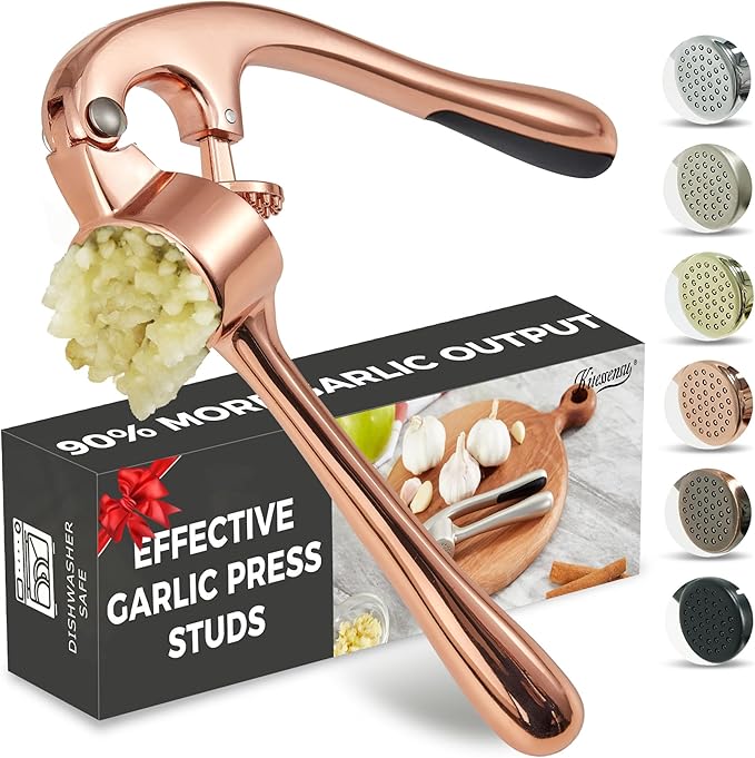 Premium Garlic Press, Professional Garlic Mincer, Easy to Squeeze and Clean, Rust Proof & Dishwasher Safe, Efficient Ginger Crusher - Rose Golden