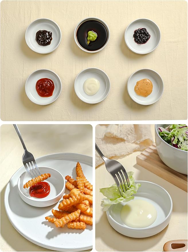 famiware Milkyway Ceramic Soy Sauce Dish, Dipping Bowls Set of 6, Dipping Sauce Bowls/Dishes, 4oz Small Serving Bowls for Side Dishes, Condiment, Sushi, Appetizer, Dessert, White