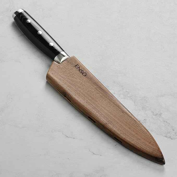Enso Chef's Knife with Sheath - Made in Japan - HD Series - VG10 Hammered Damascus Stainless Steel Gyuto - 8" Blade with Saya Cover