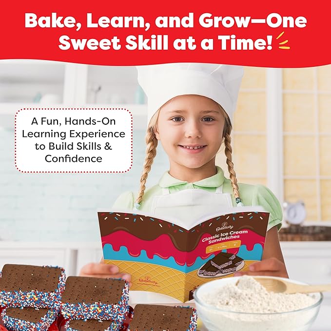 Baketivity Classic Ice Cream Sandwiches Kids Baking Kit - Cooking Kit for Kids with Premeasured Ingredients STEM Recipe Book and Lessons - Great Gift for Girls and Boys Ages 6-12