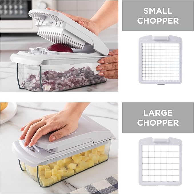 Cook with Color Vegetable Chopper - Multifunctional 11 in 1 Vegetable Chopper with Container - Food Chopper to Dice, Chop, Slice, Julienne and Spiralize, Gray