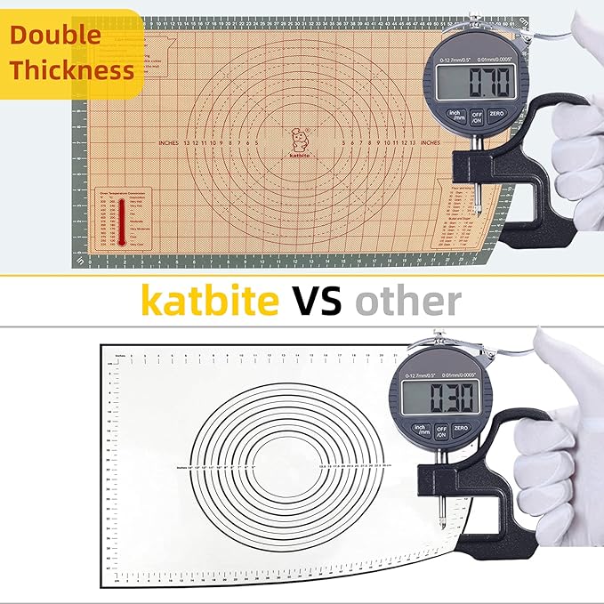 katbite Silicone Pastry Mat Non Stick, Silicone Baking Mat 26" x 16" with Measurement, Non-Slip Dough Rolling Mat for Counter, Oven Liner, Pie Crust, Reusable Fondant Mat Extra Thick