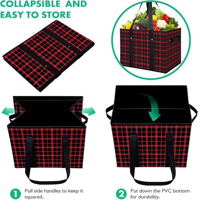 WISELIFE Reusable Grocery Bags 4 Pack,Large Grocery Tote Bag Water Resistant Shopping Bags Foldable Grocery Bag for Clothes,Shoes and Picnic,Red